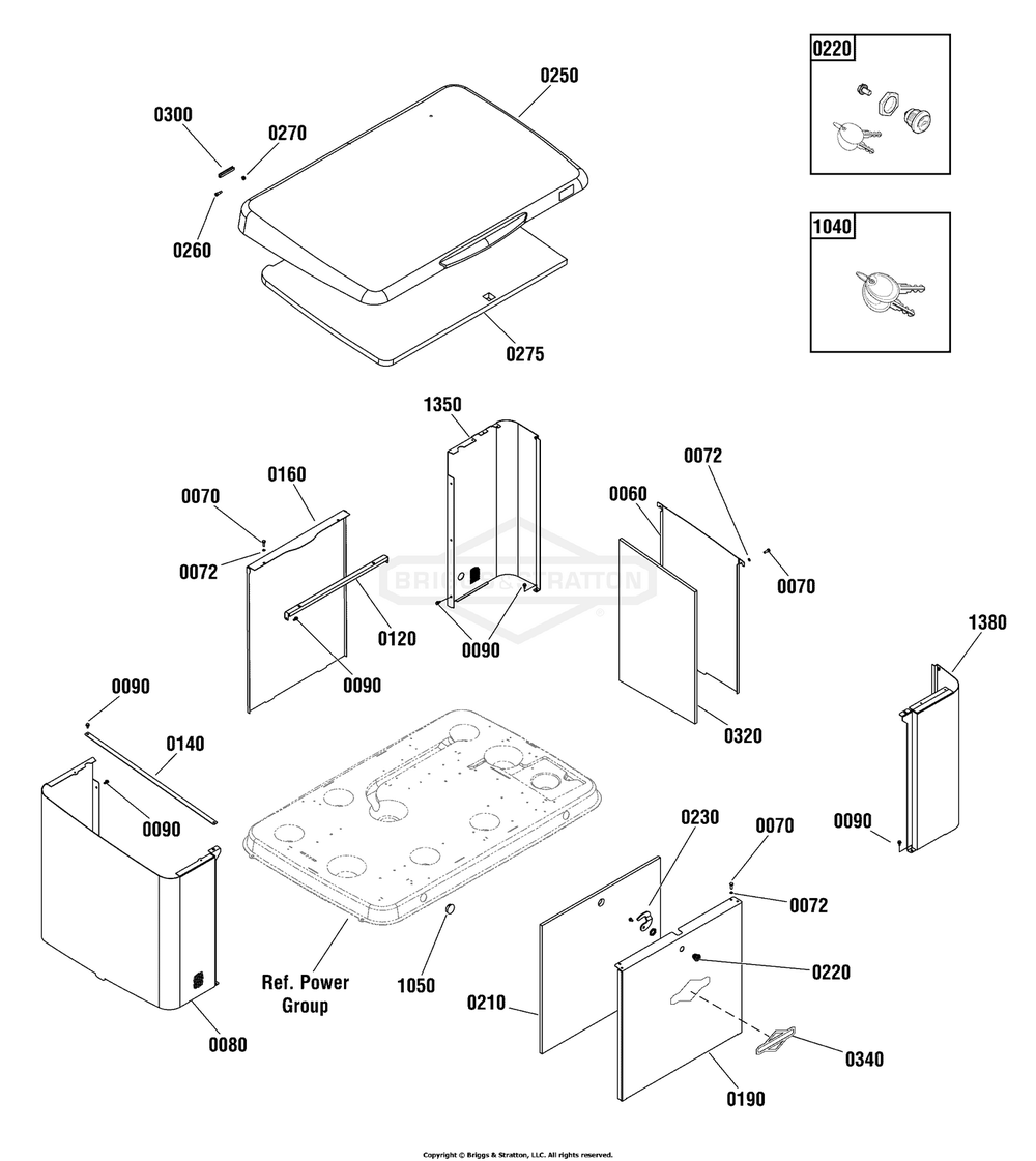 Enclosure Group Diagram and Parts List for 040489-03  Briggs and Stratton Generator